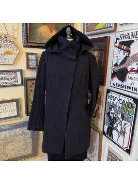 BetaBrand All-Day Coat Womens Black Hooded Stretchy Mock Neck Snap Close 2XL
